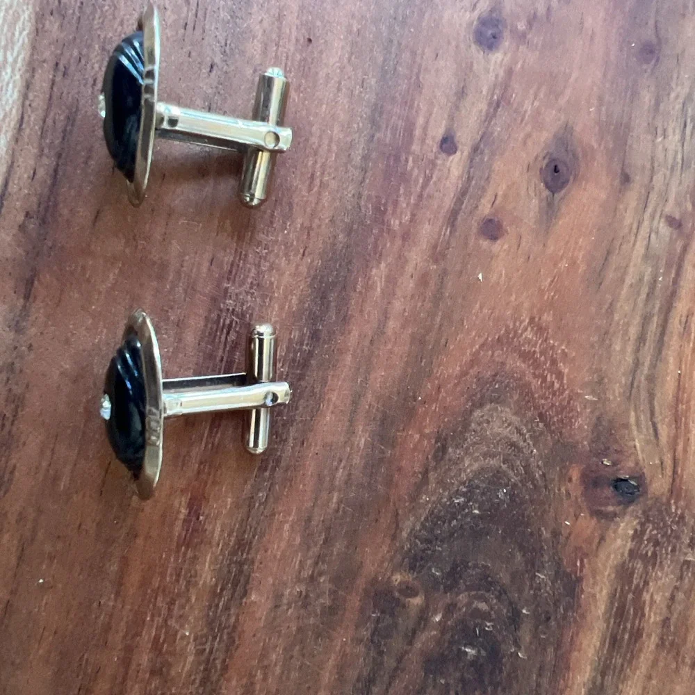 Vintage Cufflinks Jewelry Gold Tone And Black